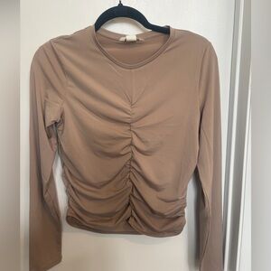 H&M Beige Ruched Long Sleeve Top